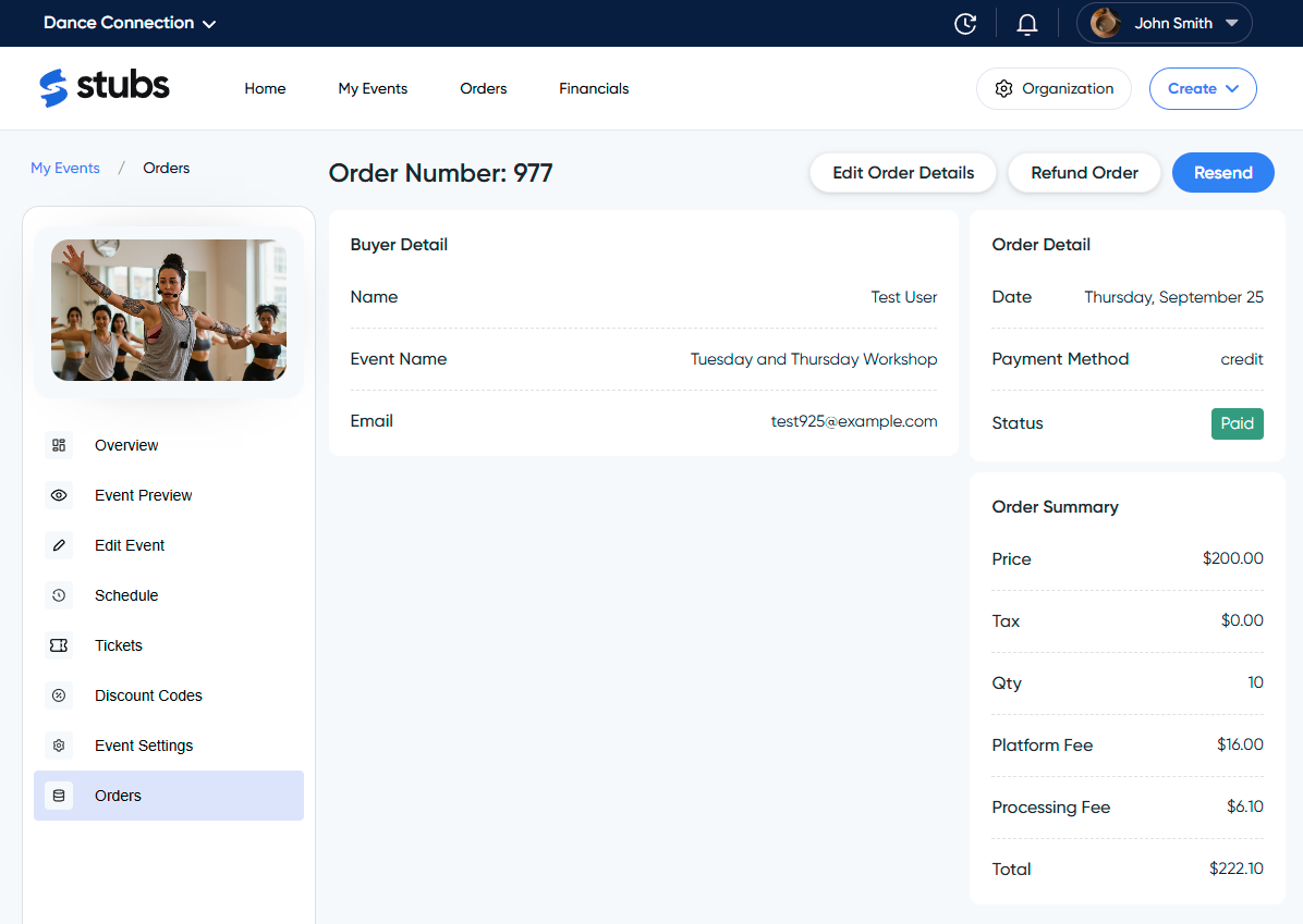 Order Details Management Interface