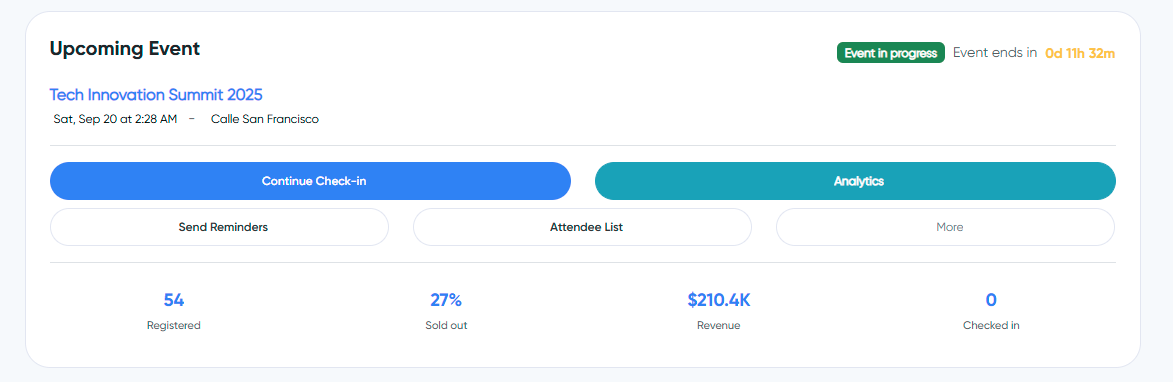 Dynamic event management with quick actions