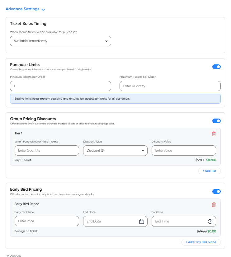 Advanced Ticket Settings